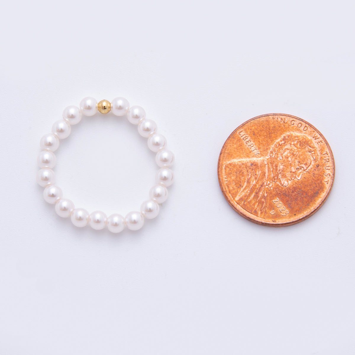 18K Gold Filled Classic Minimalist Shell Pearl Stretch Ring | O222