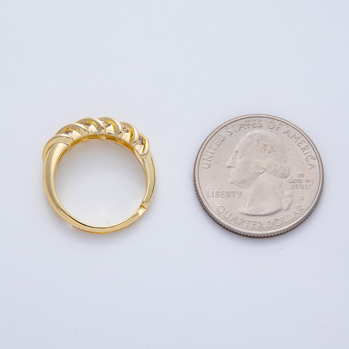 18K Gold Filled Clear Baguette CZ Croissant Adjustable Ring | O788