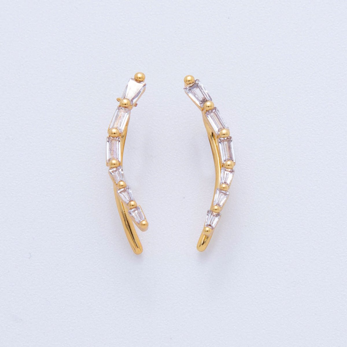 18K Gold Filled Clear Baguette CZ Curve Ear Climber Earrings | AI382