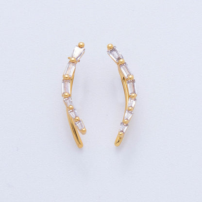 18K Gold Filled Clear Baguette CZ Curve Ear Climber Earrings | AI382