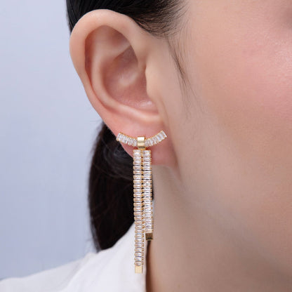 18K Gold Filled Clear Baguette CZ Ribbon Bow Stud Earrings | T065