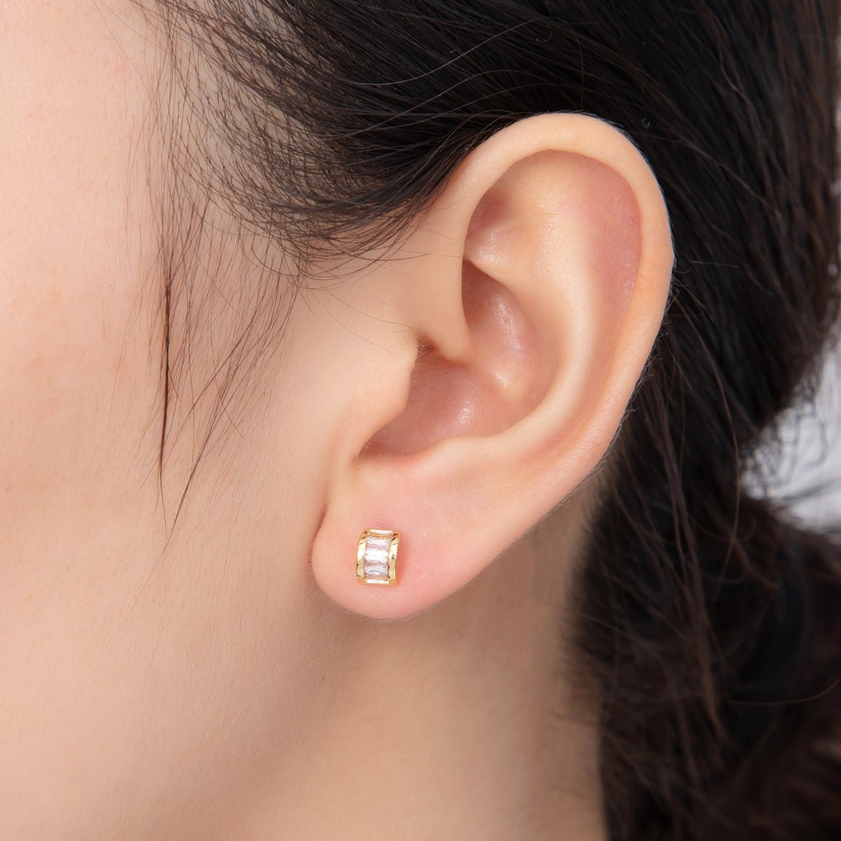 18K Gold Filled Clear Baguette Cube CZ Box Stud Earrings | AI400