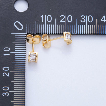 18K Gold Filled Clear Baguette Cube CZ Box Stud Earrings | AI400