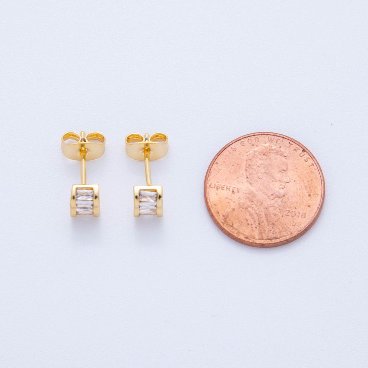 18K Gold Filled Clear Baguette Cube CZ Box Stud Earrings | AI400
