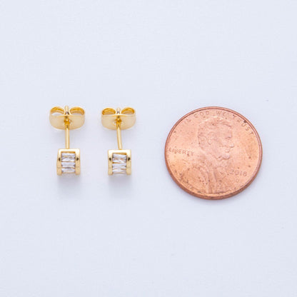 18K Gold Filled Clear Baguette Cube CZ Box Stud Earrings | AI400