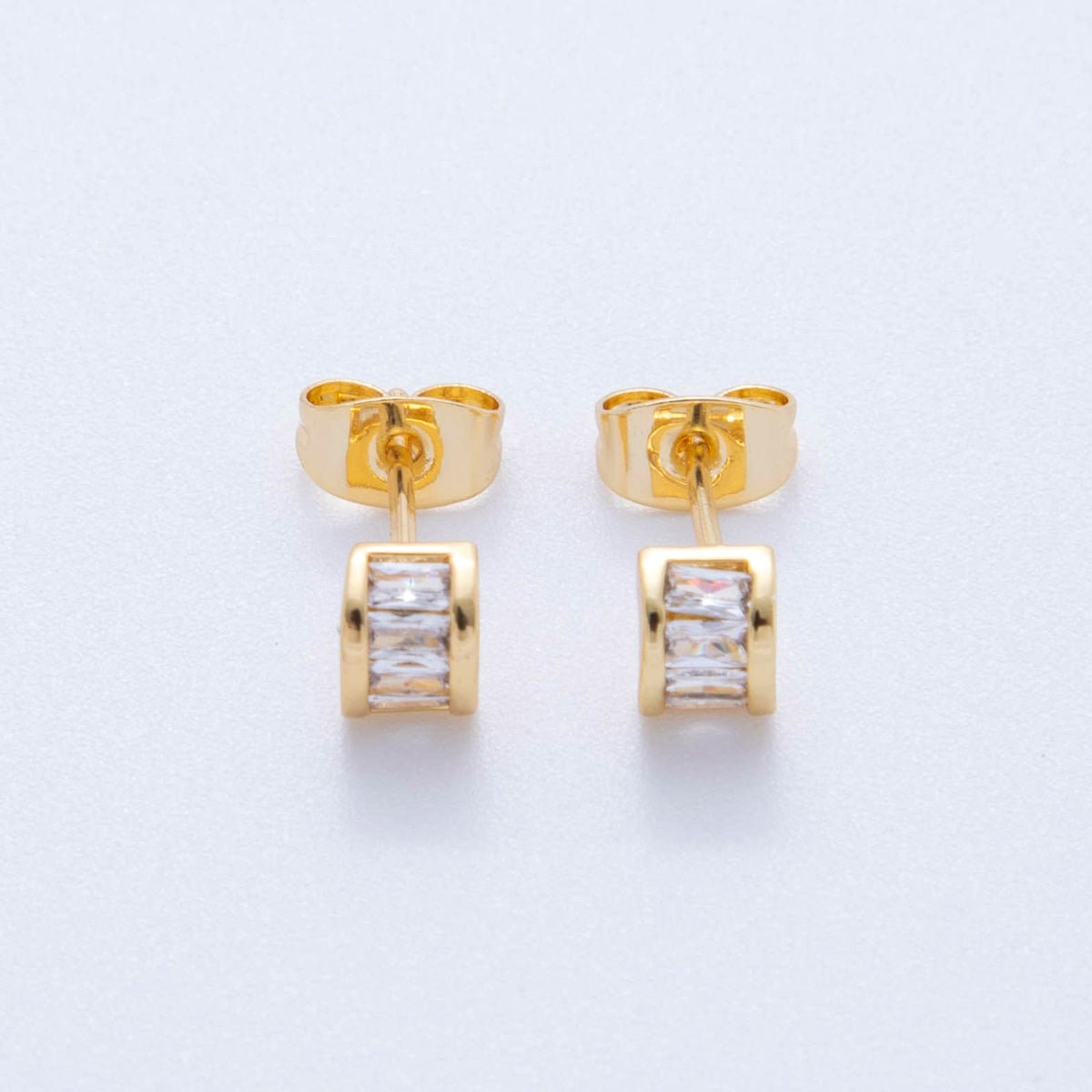 18K Gold Filled Clear Baguette Cube CZ Box Stud Earrings | AI400