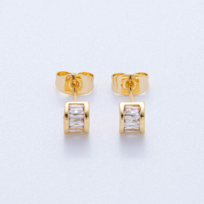 18K Gold Filled Clear Baguette Cube CZ Box Stud Earrings | AI400