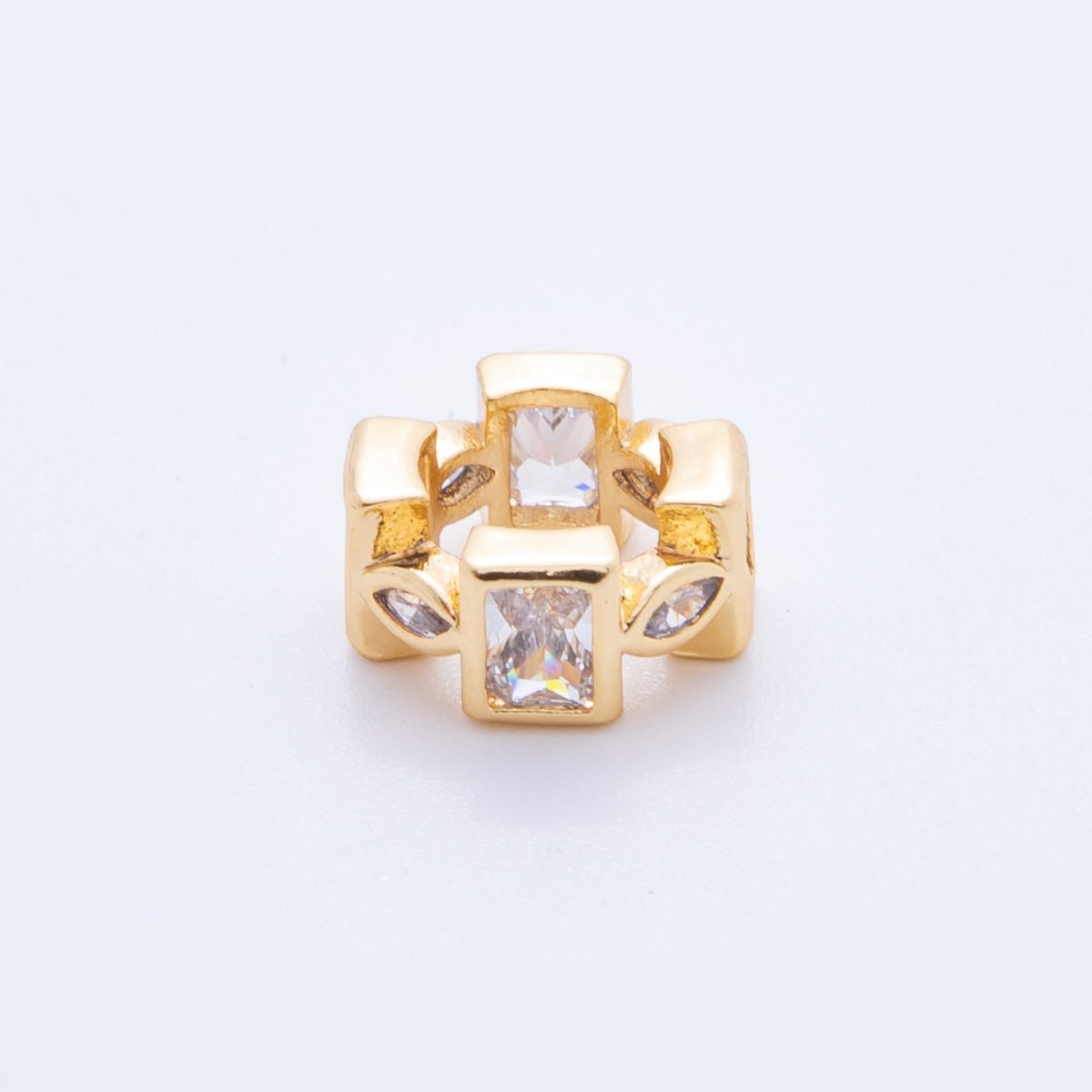 18K Gold Filled Clear CZ Baguette Marquise Geometric Bead Spacer | AF1043