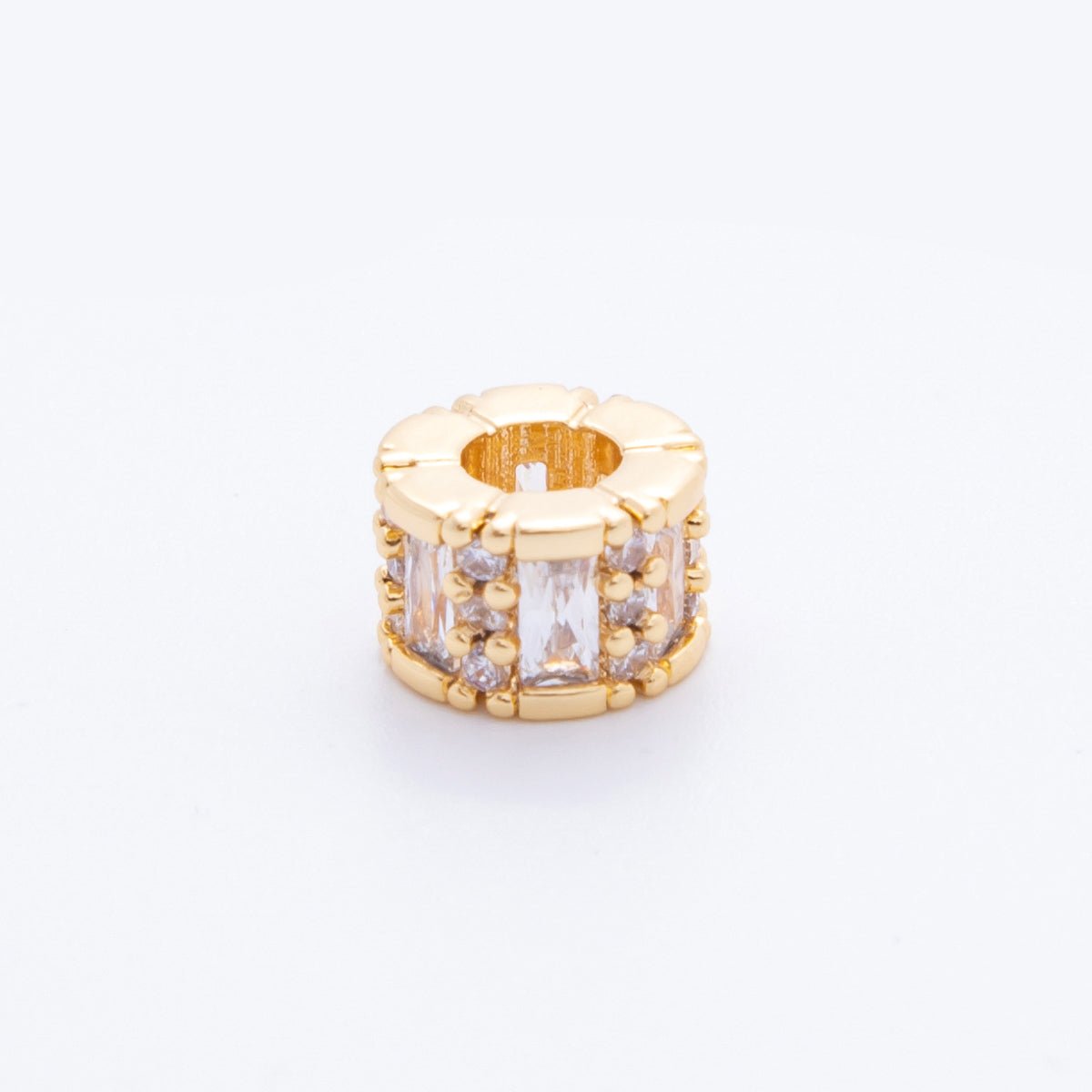 18K Gold Filled Clear CZ Baguette Micro Paved Rondelle Bead Spacer | AF1028