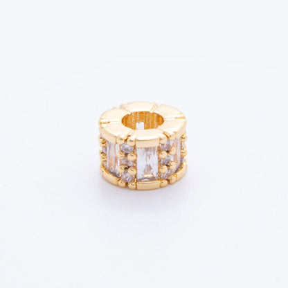 18K Gold Filled Clear CZ Baguette Micro Paved Rondelle Bead Spacer | AF1028