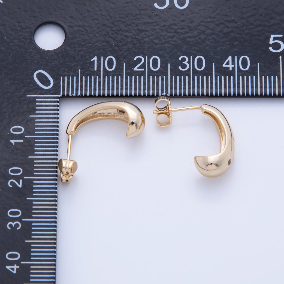 18K Gold Filled Clear CZ Dotted Dome J-Shaped Hoop Earrings | AI355