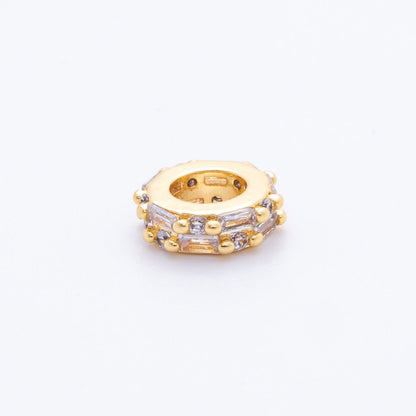 18K Gold Filled Clear CZ Double Baguette Thin Bead Spacer | AF1044