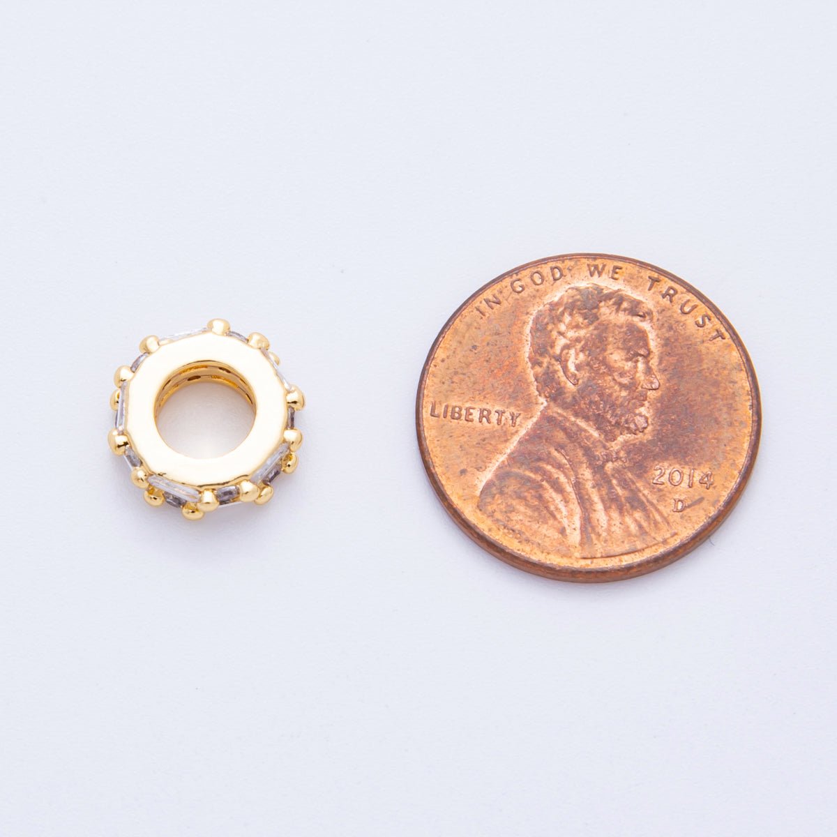 18K Gold Filled Clear CZ Double Baguette Thin Bead Spacer | AF1044
