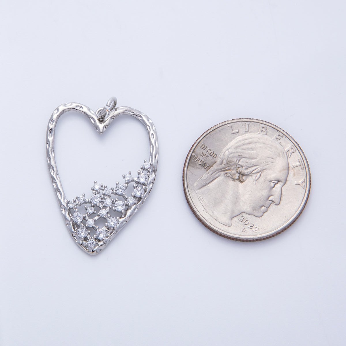 18K Gold Filled Clear CZ Gradient Open Hammered Heart in Gold &amp; Silver | Charms-00312 Charms-00313