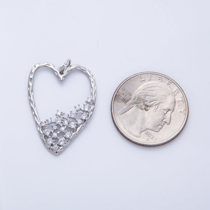 18K Gold Filled Clear CZ Gradient Open Hammered Heart in Gold &amp; Silver | Charms-00312 Charms-00313