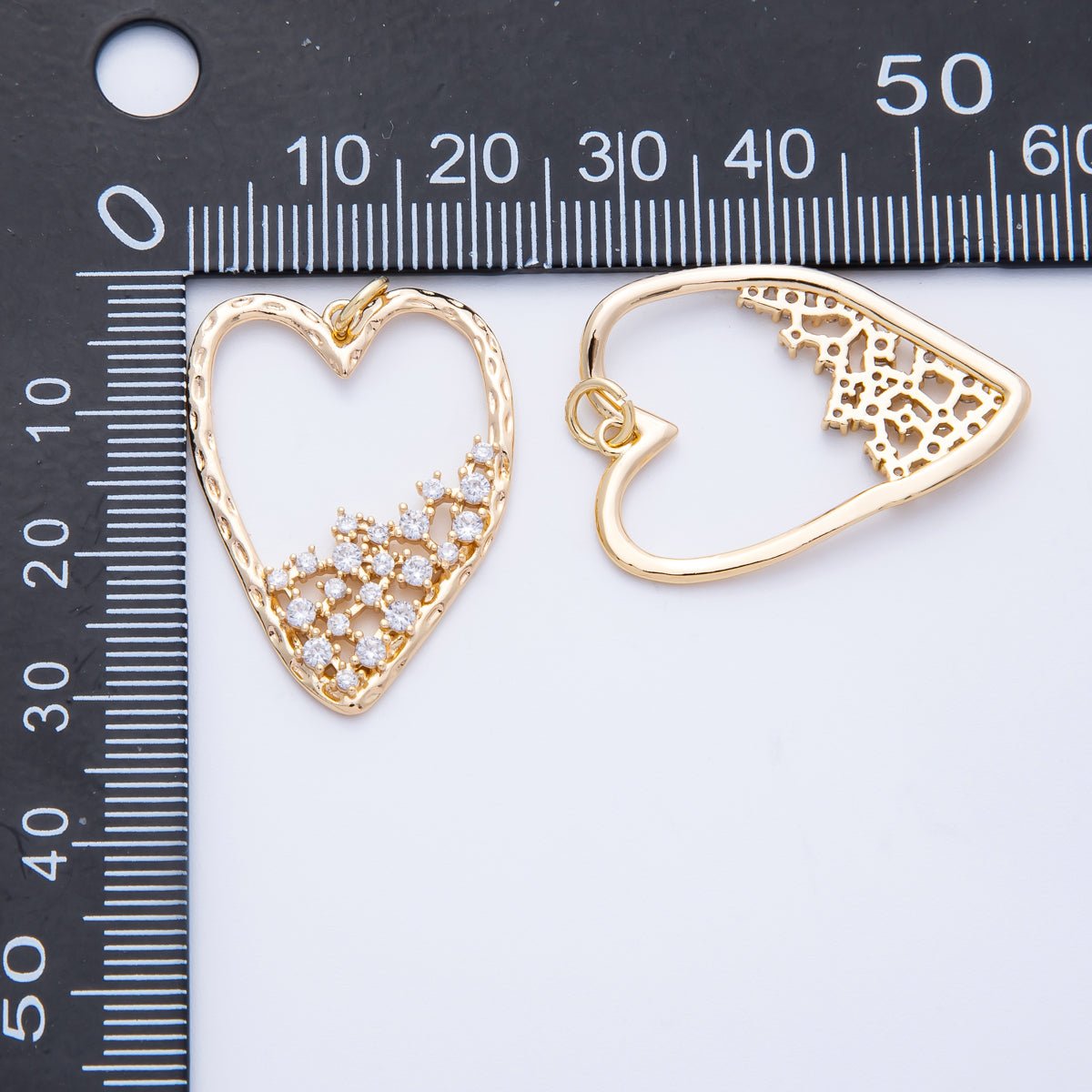 18K Gold Filled Clear CZ Gradient Open Hammered Heart in Gold &amp; Silver | Charms-00312 Charms-00313