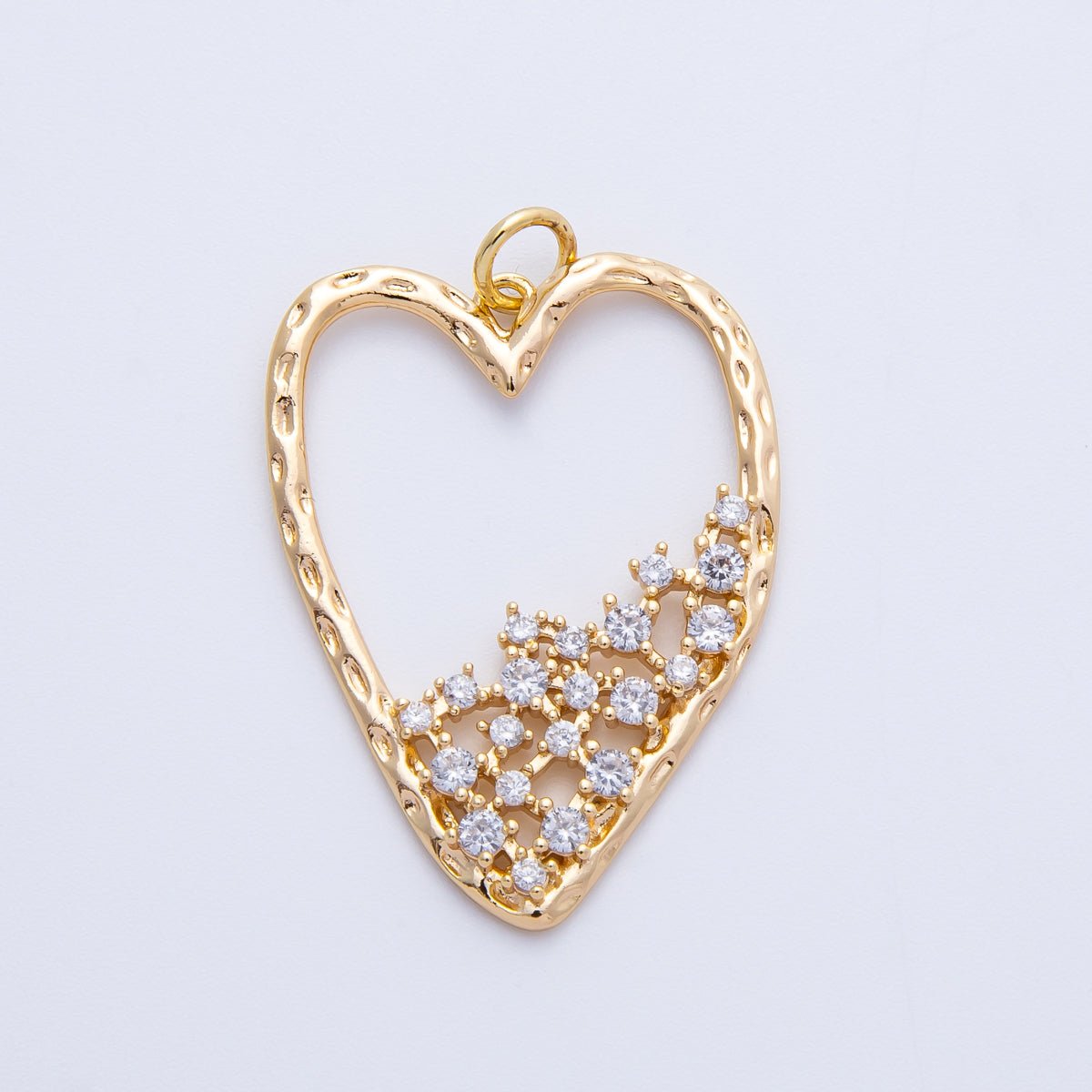 18K Gold Filled Clear CZ Gradient Open Hammered Heart in Gold &amp; Silver | Charms-00312 Charms-00313