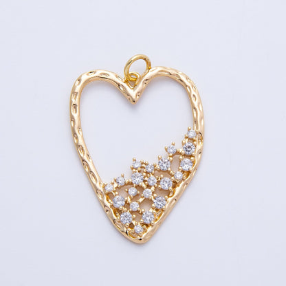 18K Gold Filled Clear CZ Gradient Open Hammered Heart in Gold &amp; Silver | Charms-00312 Charms-00313
