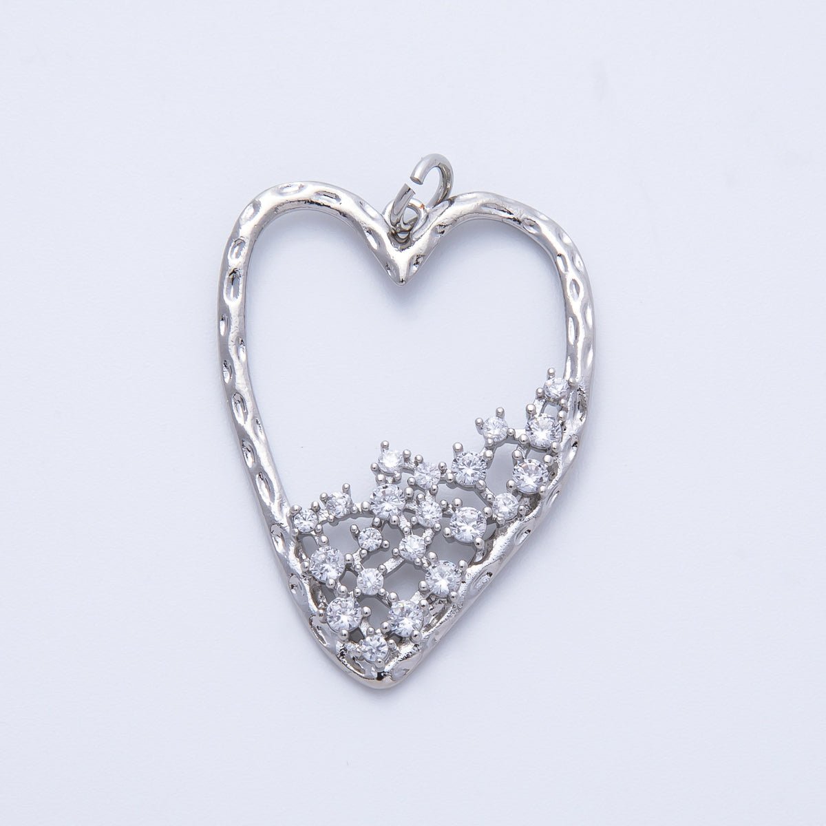 18K Gold Filled Clear CZ Gradient Open Hammered Heart in Gold &amp; Silver | Charms-00312 Charms-00313
