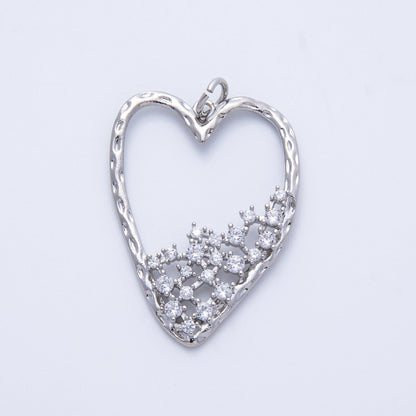 18K Gold Filled Clear CZ Gradient Open Hammered Heart in Gold &amp; Silver | Charms-00312 Charms-00313