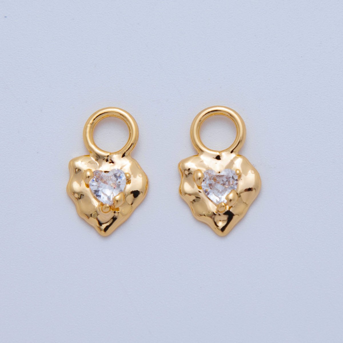 18K Gold Filled Clear CZ Heart Molten Add-On Drop Earring Charm | AF771