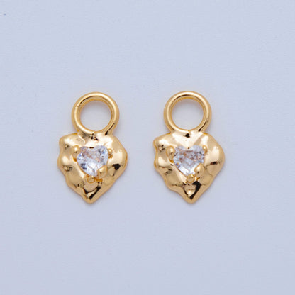18K Gold Filled Clear CZ Heart Molten Add-On Drop Earring Charm | AF771