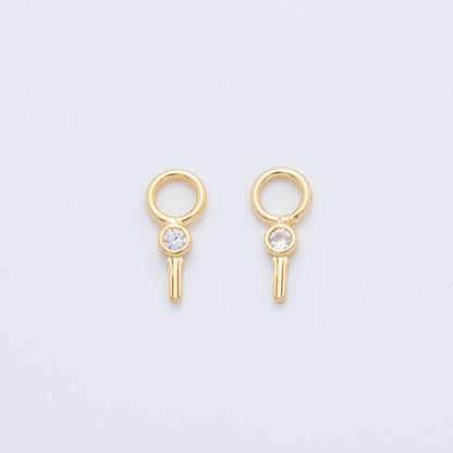 18K Gold Filled Clear CZ Linear Key Add-On Drop Earring Charm | AF735