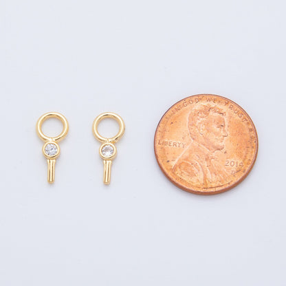 18K Gold Filled Clear CZ Linear Key Add-On Drop Earring Charm | AF735