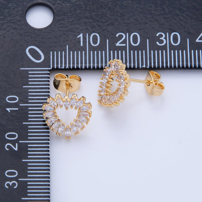 18K Gold Filled Clear CZ Marquise Open Heart Stud Earrings | AI354
