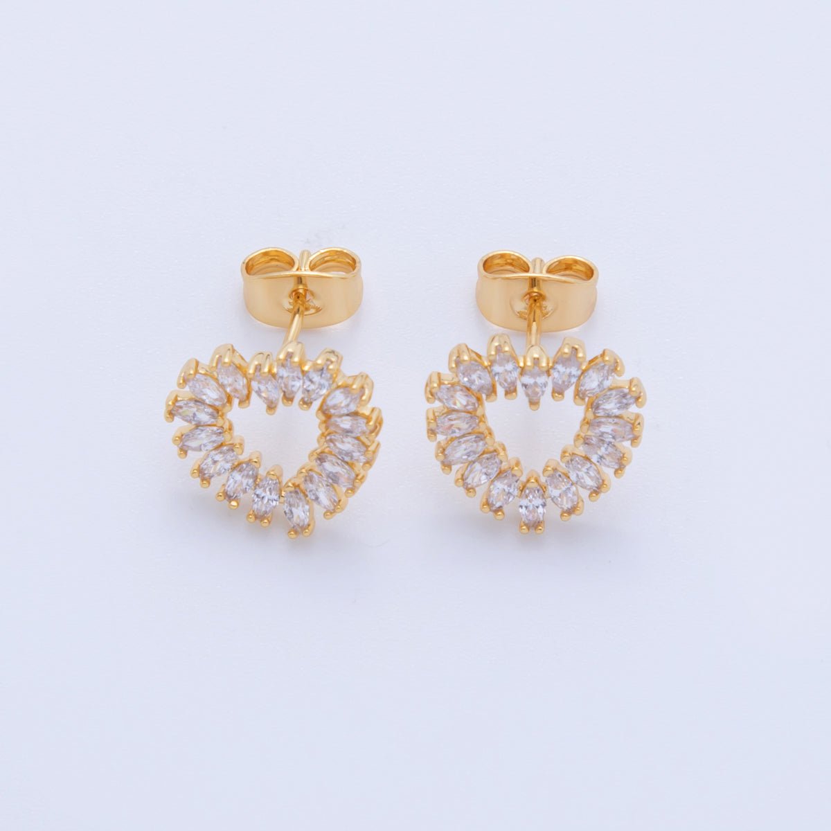 18K Gold Filled Clear CZ Marquise Open Heart Stud Earrings | AI354