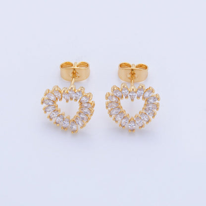 18K Gold Filled Clear CZ Marquise Open Heart Stud Earrings | AI354