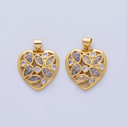 18K Gold Filled Clear CZ Micro Paved Heart Pendant | AH724