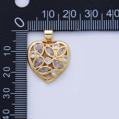 18K Gold Filled Clear CZ Micro Paved Heart Pendant | AH724