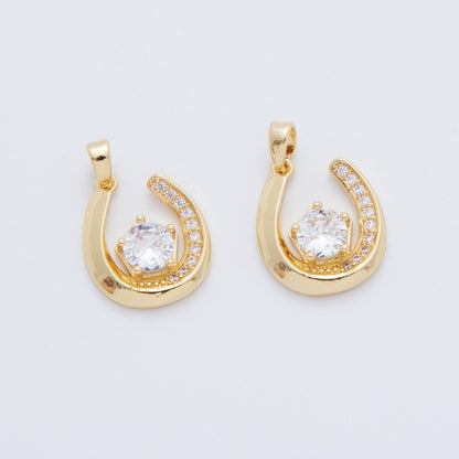 18K Gold Filled Clear CZ Micro Paved Horseshoe Pendant | AH775