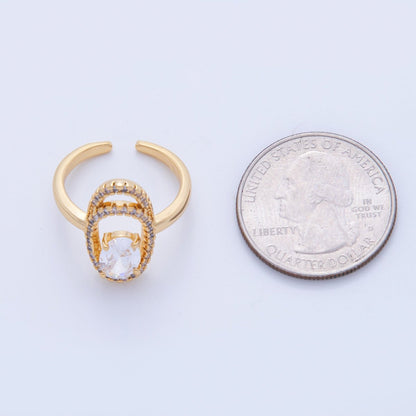 18K Gold Filled Clear CZ Micro Paved Oval Oblong Solitaire Ring | O1728