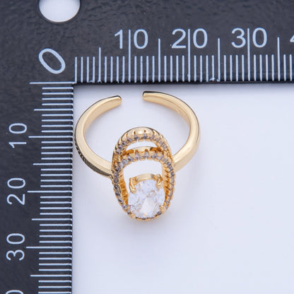 18K Gold Filled Clear CZ Micro Paved Oval Oblong Solitaire Ring | O1728