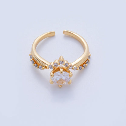18K Gold Filled Clear CZ Micro Paved Solitaire Chevron Ring | O1742