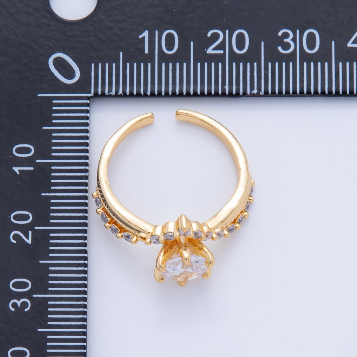 18K Gold Filled Clear CZ Micro Paved Solitaire Chevron Ring | O1742