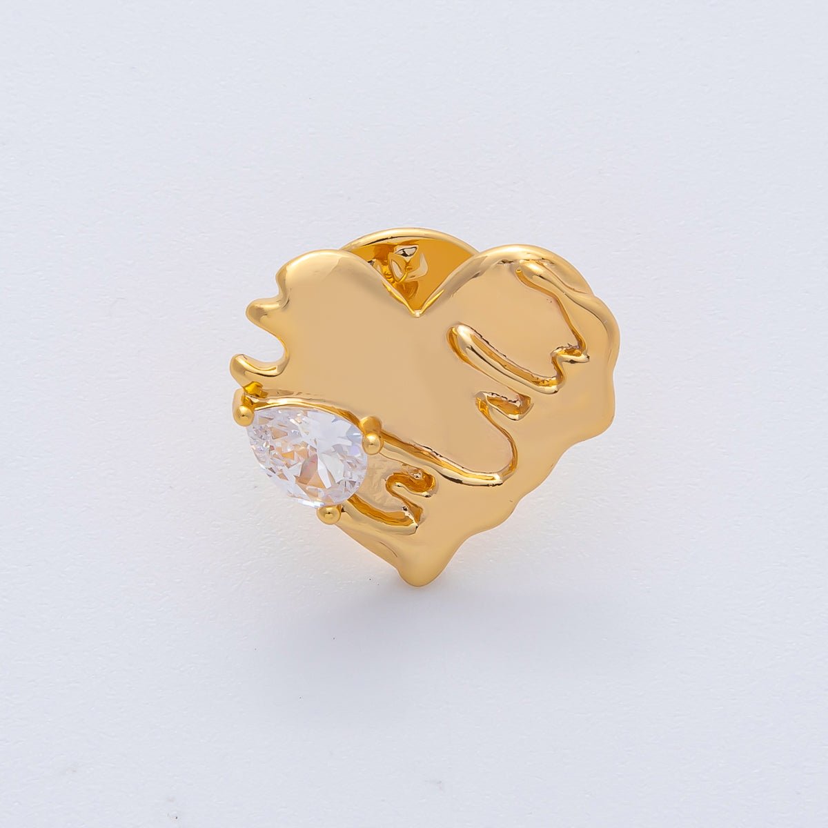 18K Gold Filled Clear CZ Molten Heart Pin Brooch Mini Finding | Z1476