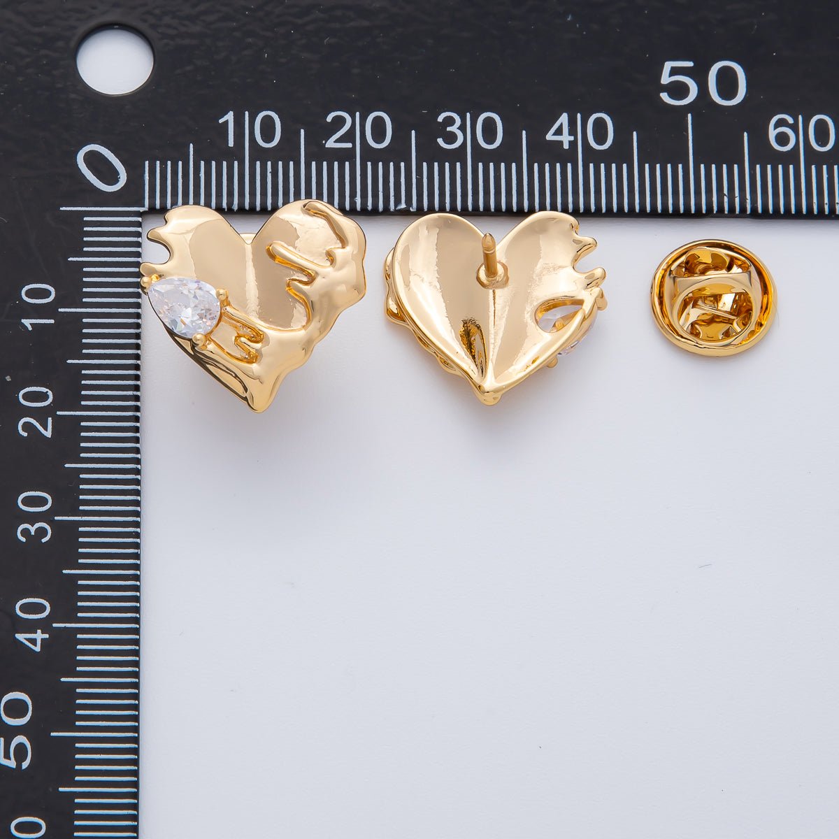 18K Gold Filled Clear CZ Molten Heart Pin Brooch Mini Finding | Z1476