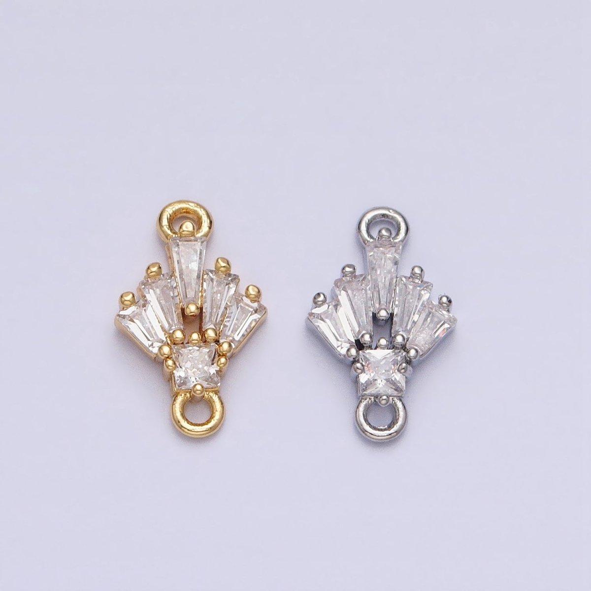 18K Gold Filled Clear CZ Multiple Baguette Round Mini Connector in Gold &amp; Silver | Y-841
