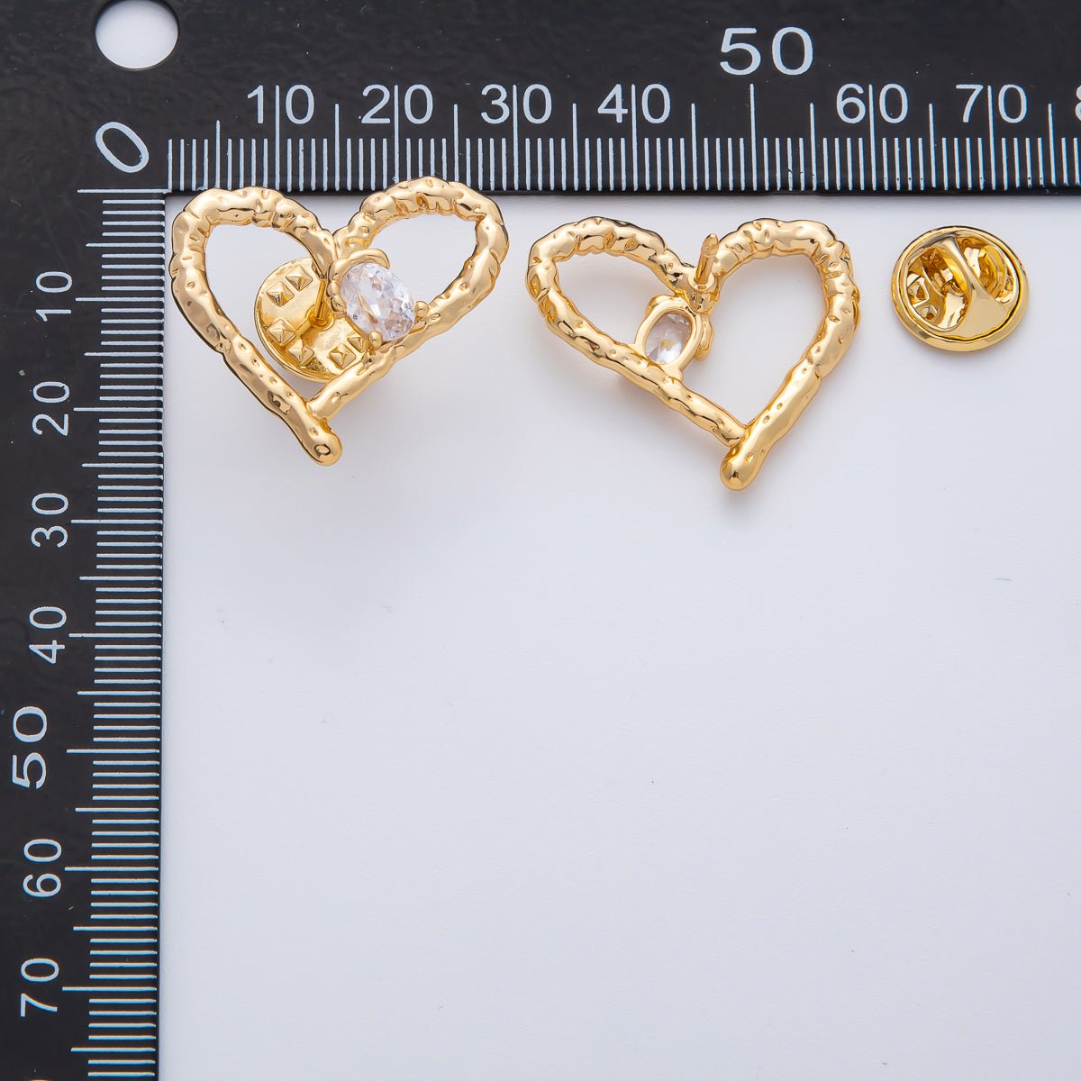 18K Gold Filled Clear CZ Open Hammered Molten Heart Pin Brooch Mini Finding | Z1475