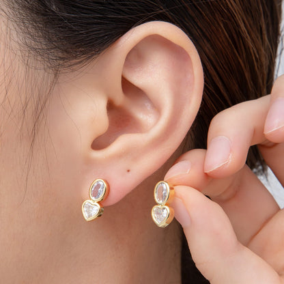 18K Gold Filled 14mm Clear CZ Oval Heart Bezel Drop Studs Earrings in Gold &amp; Silver | AJ285 AJ286