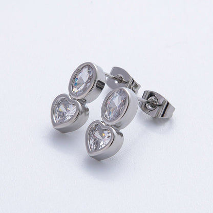 18K Gold Filled 14mm Clear CZ Oval Heart Bezel Drop Studs Earrings in Gold &amp; Silver | AJ285 AJ286