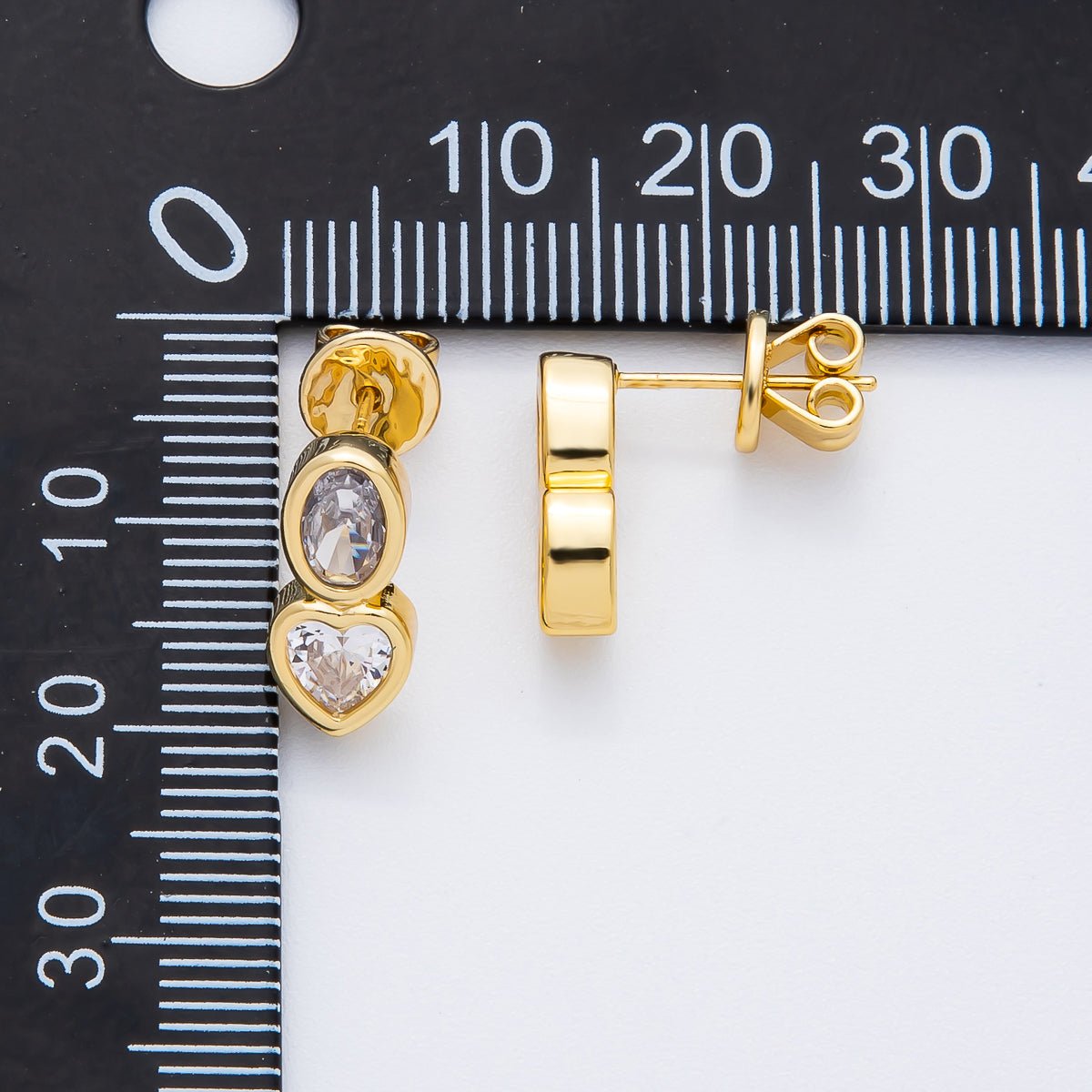 18K Gold Filled 14mm Clear CZ Oval Heart Bezel Drop Studs Earrings in Gold &amp; Silver | AJ285 AJ286