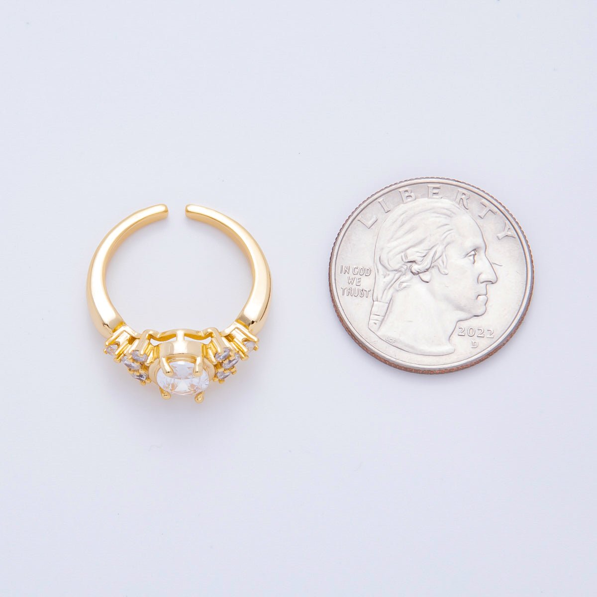 18K Gold Filled Clear CZ Oval Round Cluster Solitaire Ring | O362