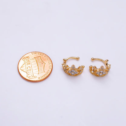 18K Gold Filled Clear CZ Quatrefoil Clover Beaded Ear Cuff Earrings | AI109