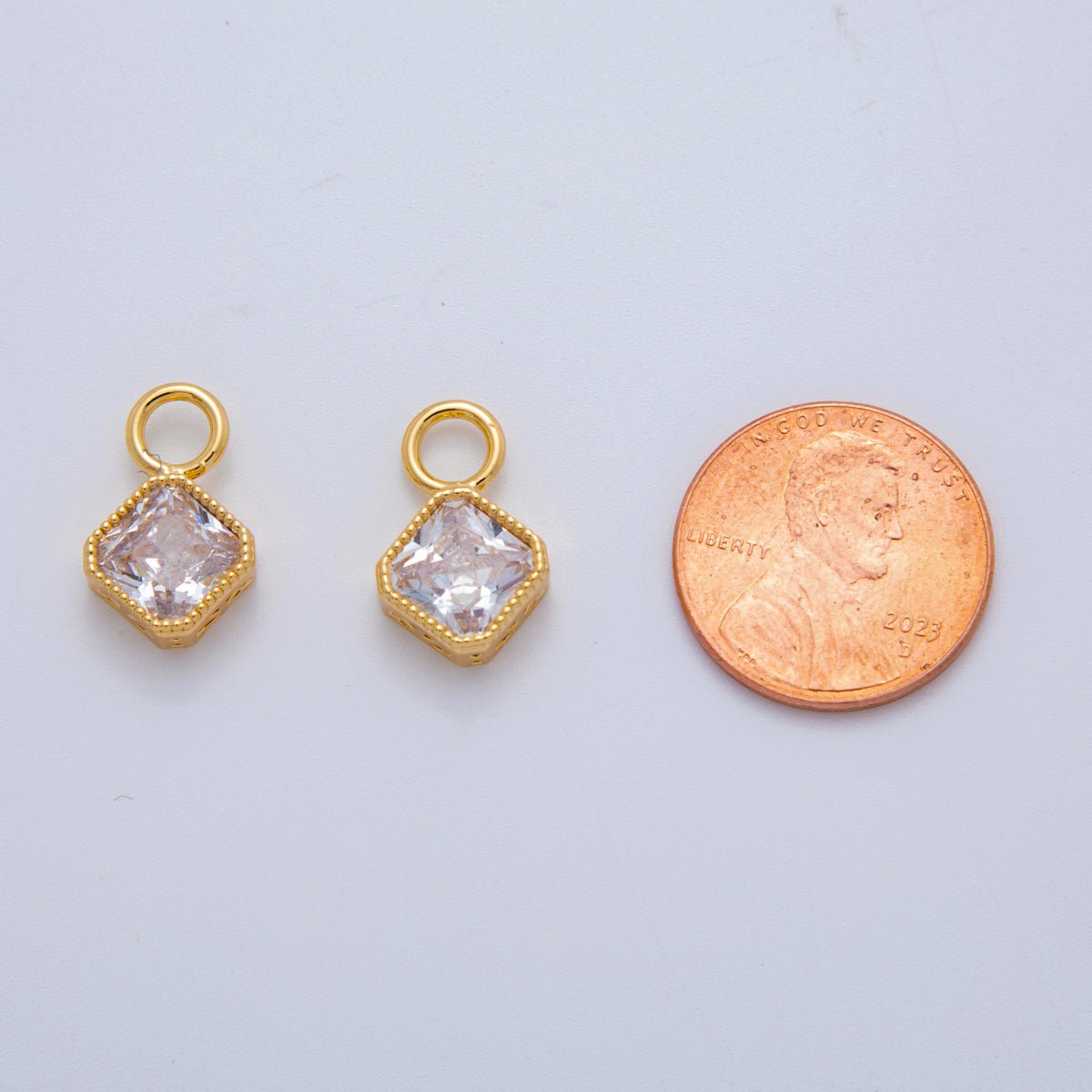 18K Gold Filled Clear CZ Rhombus Bezel Add-On Drop Earring Charm | AF767