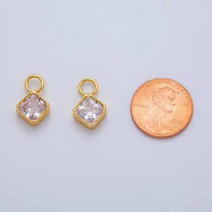 18K Gold Filled Clear CZ Rhombus Bezel Add-On Drop Earring Charm | AF767