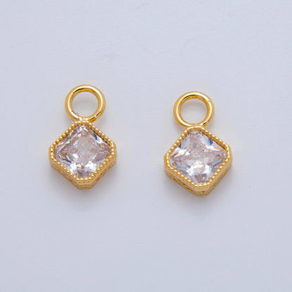 18K Gold Filled Clear CZ Rhombus Bezel Add-On Drop Earring Charm | AF767